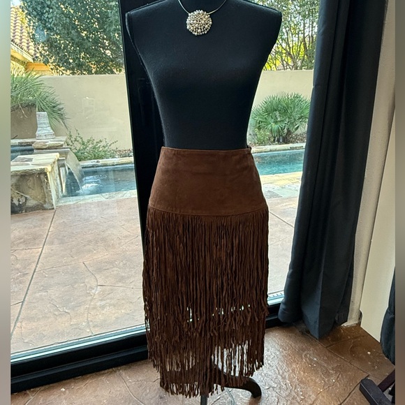 Stetson Suede Leather Fringe Skirt Brown Boho Western NWT $360 SZ 10 - Picture 5 of 14